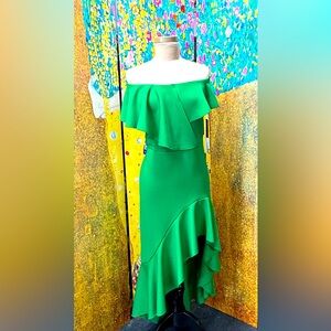 Off the Shoulder Ruffle Venus Dress 1X Kelly Green